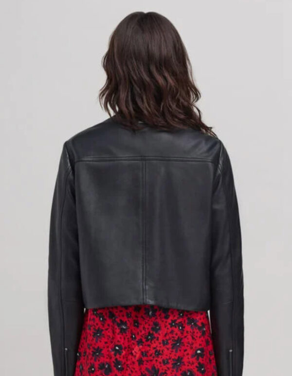 Chaqueta corta de piel con cuello de punto - Imagen 4