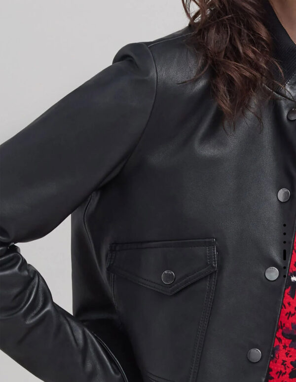 Chaqueta corta de piel con cuello de punto - Imagen 3