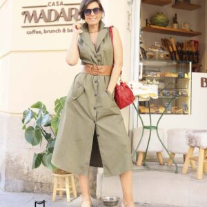 Vestido camisero desmangado midi
