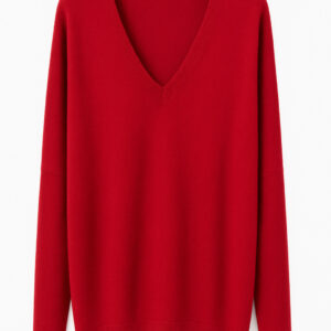 Jersey cuello pico en color cereza de cashmere