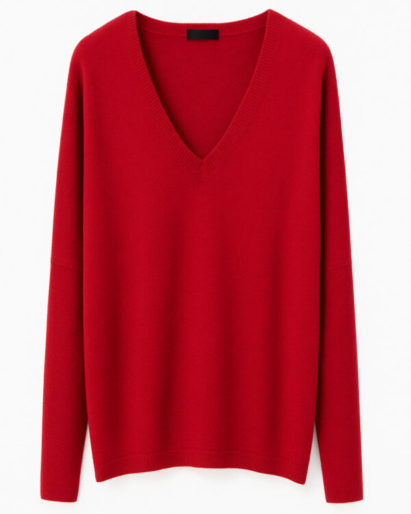 Jersey cuello pico en color cereza de cashmere