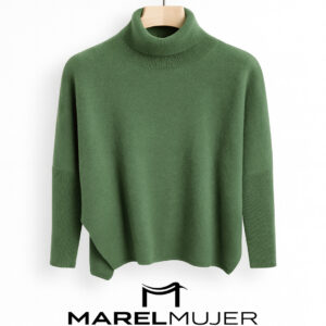 Jersey cuello alto de cashmere en verde