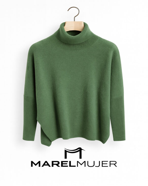 Jersey cuello alto de cashmere en verde