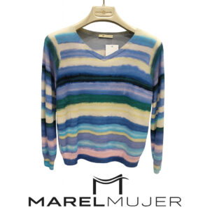 Jersey cuello pico rayas lana merino