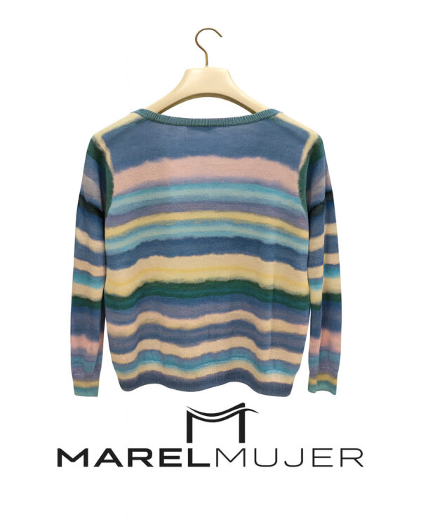 Jersey cuello pico rayas lana merino - Imagen 2
