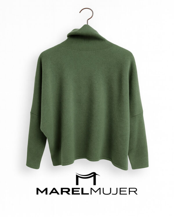 Jersey cuello alto de cashmere en verde - Imagen 2