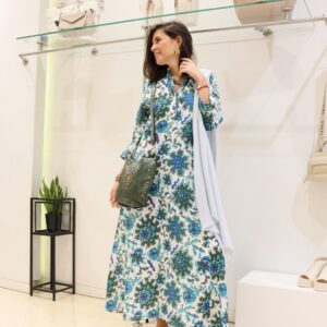 Vestido largo de lino estampado