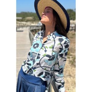 Camisa de lino estampada en azules