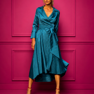 Vestido midi camisero de tafetán en verde