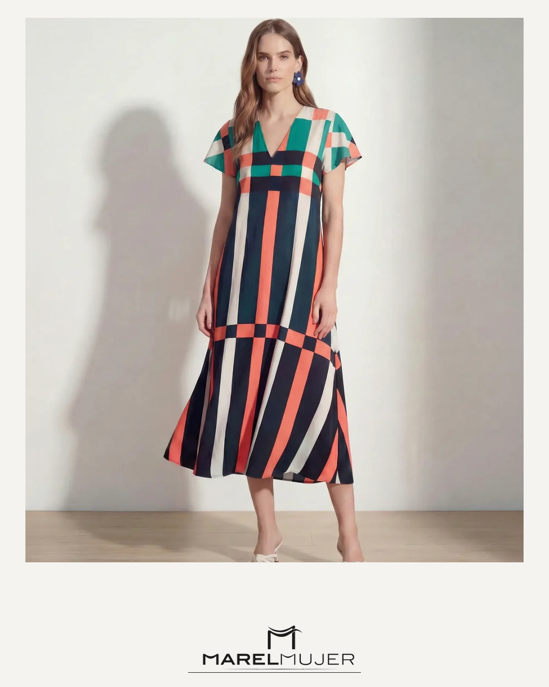 vestido largo cuadros grandes multicolor - Imagen 3