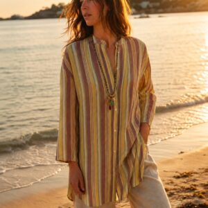 Camisa fluida de rayas de colores