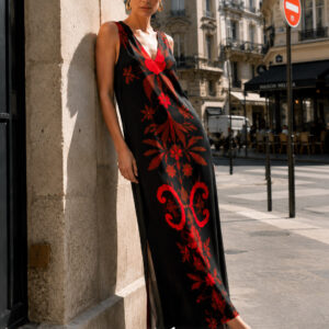Vestido midi efecto punto de seda