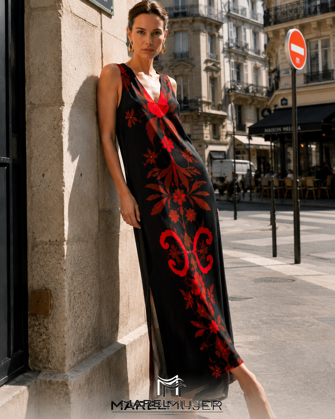 Vestido midi efecto punto de seda