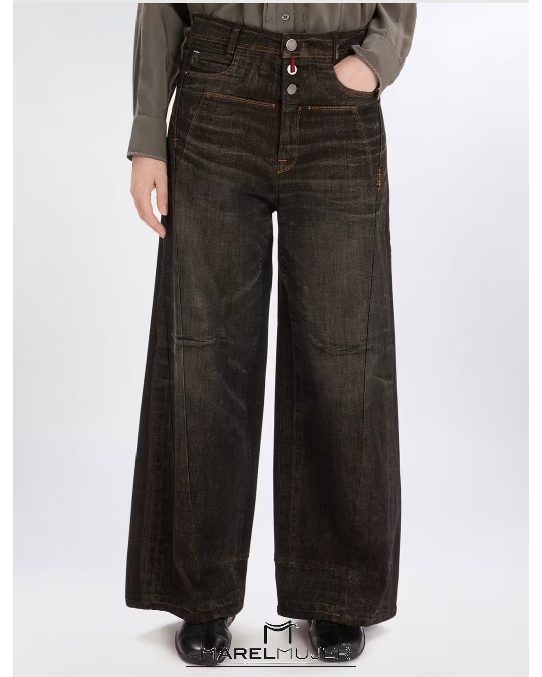 Jeans wide-leg en tono marrón de HIGH - Imagen 4